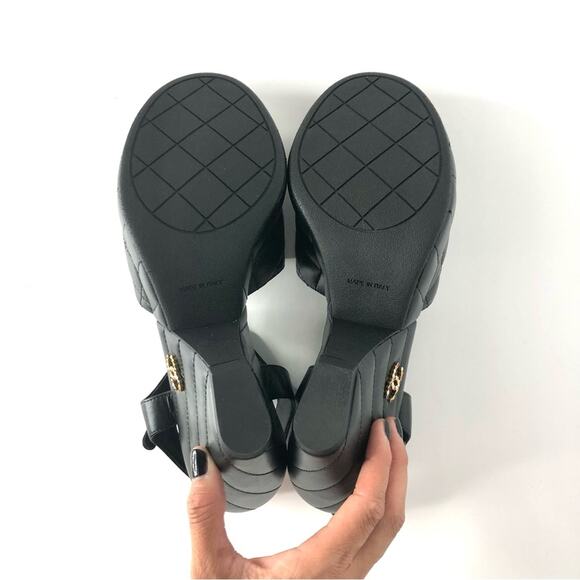 NIB Chanel 2024 Quilted Lambskin CC Logo Black Platform Wedge Sandals 39 - Picture 9 of 13